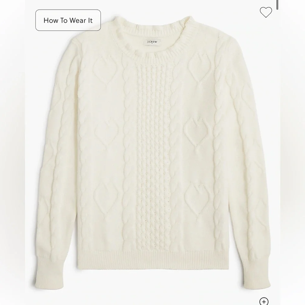 J crew Cable-knit hearts crewneck sweater